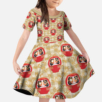 Japanese Daruma Doll Family Matching Mermaid Dress and Hawaiian Shirt Palaka With Seamless Bamboo Pattern LT14 Daughter's Dress Beige - Polynesian Pride
