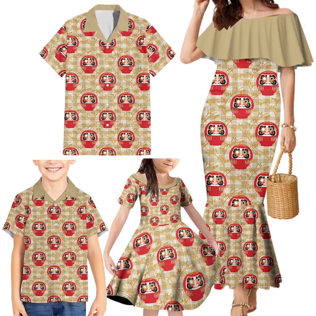 Japanese Daruma Doll Family Matching Mermaid Dress and Hawaiian Shirt Palaka With Seamless Bamboo Pattern LT14 - Polynesian Pride