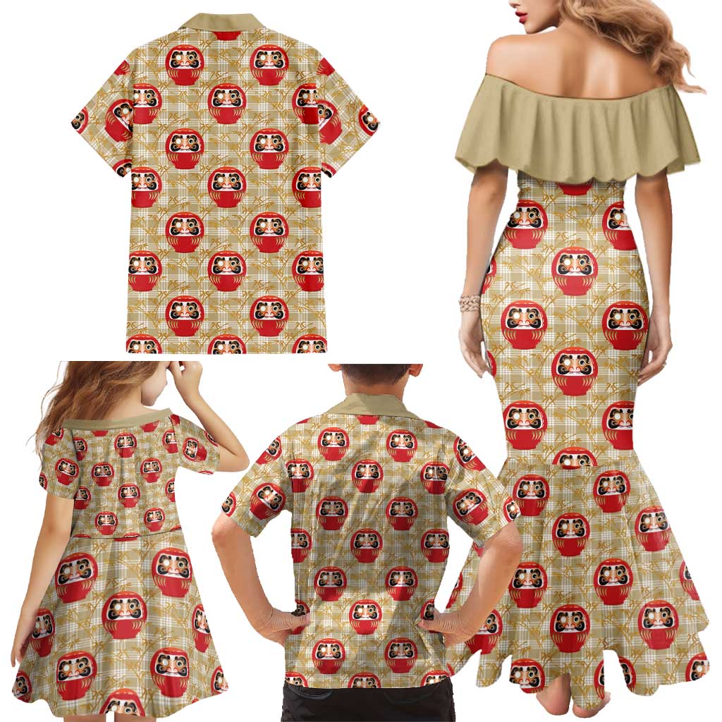 Japanese Daruma Doll Family Matching Mermaid Dress and Hawaiian Shirt Palaka With Seamless Bamboo Pattern LT14 - Polynesian Pride