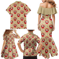 Japanese Daruma Doll Family Matching Mermaid Dress and Hawaiian Shirt Palaka With Seamless Bamboo Pattern LT14 - Polynesian Pride