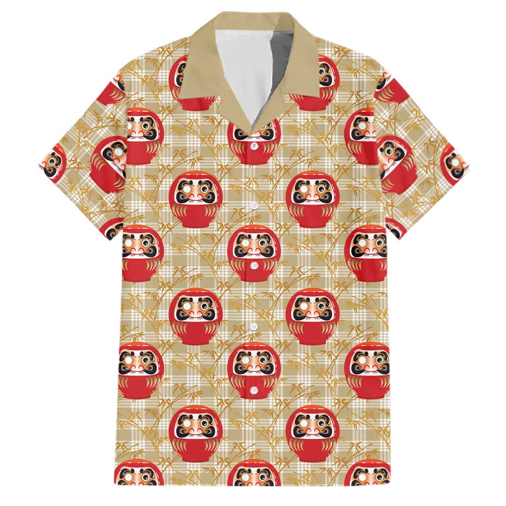 Japanese Daruma Doll Family Matching Mermaid Dress and Hawaiian Shirt Palaka With Seamless Bamboo Pattern LT14 Dad's Shirt - Short Sleeve Beige - Polynesian Pride