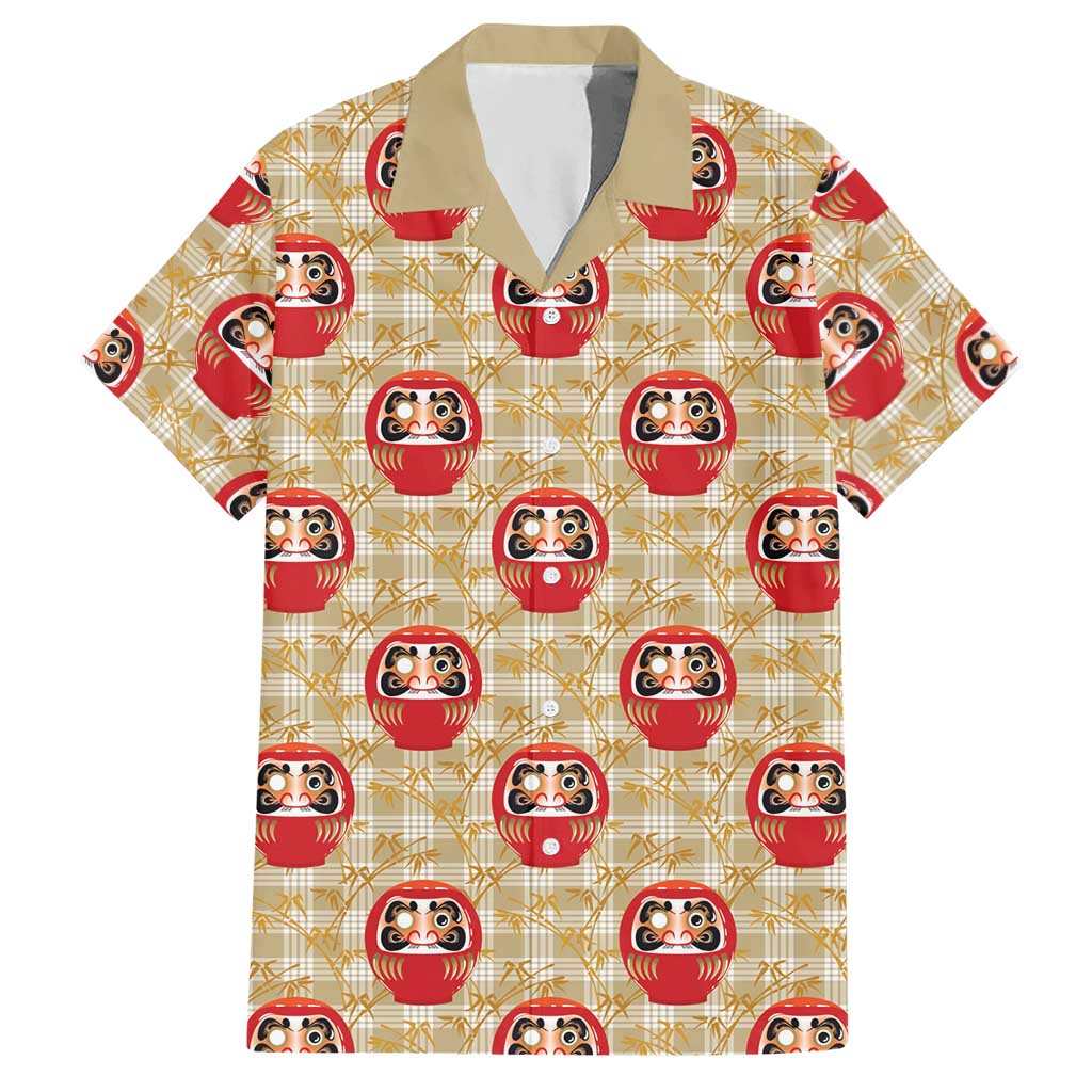 Japanese Daruma Doll Hawaiian Shirt Palaka With Seamless Bamboo Pattern LT14 Beige - Polynesian Pride