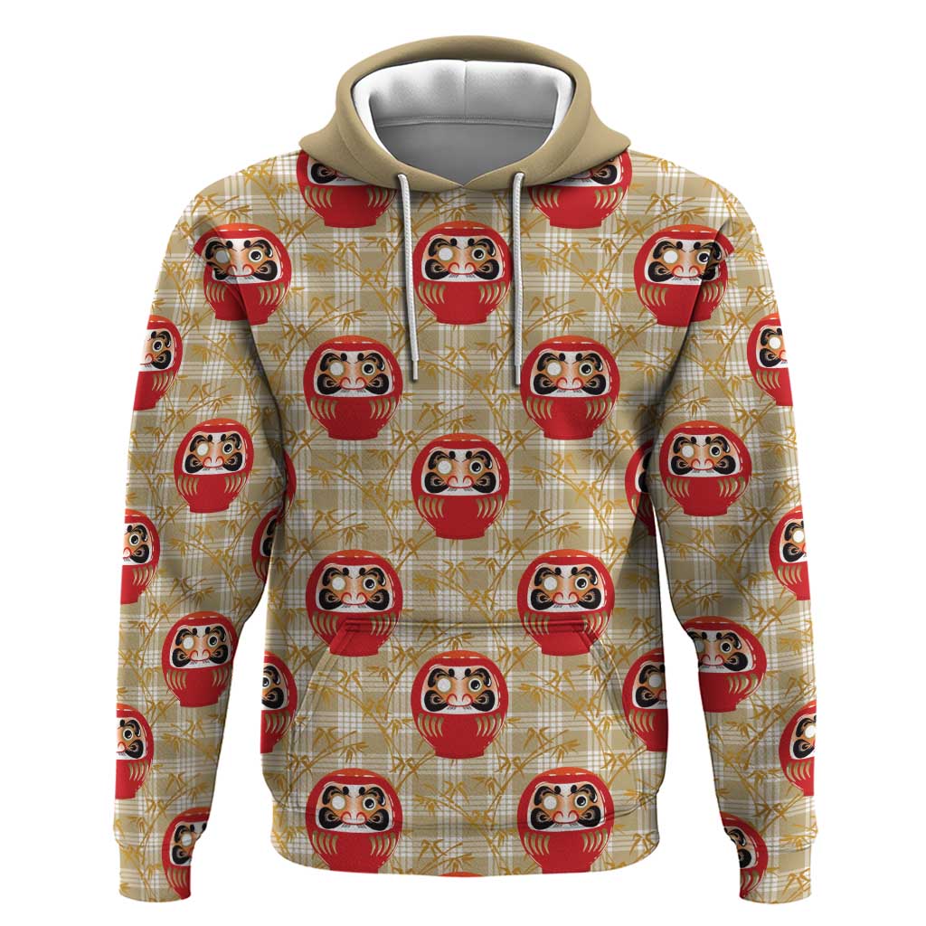 Japanese Daruma Doll Hoodie Palaka With Seamless Bamboo Pattern LT14 Pullover Hoodie Beige - Polynesian Pride