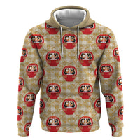 Japanese Daruma Doll Hoodie Palaka With Seamless Bamboo Pattern LT14 Pullover Hoodie Beige - Polynesian Pride