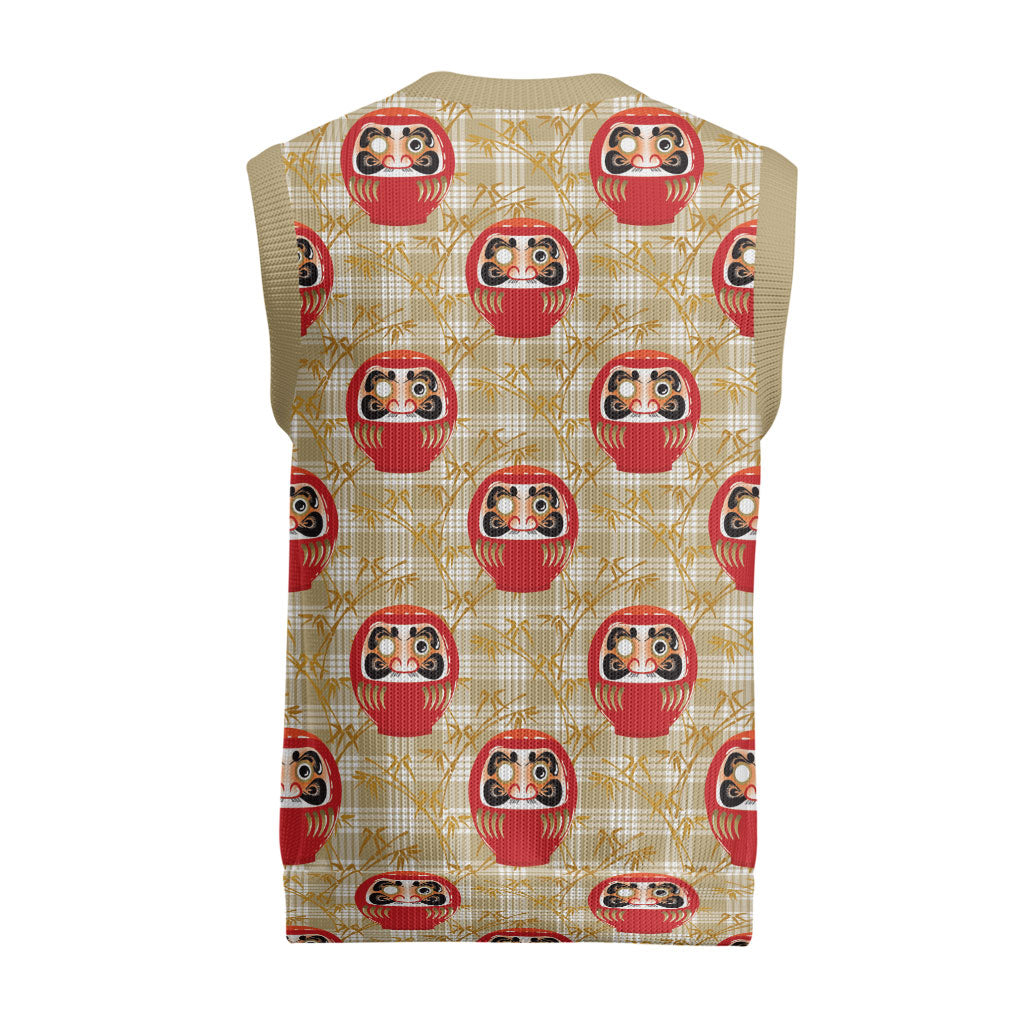 Japanese Daruma Doll Christmas Knitted V-Neck Vest Palaka With Seamless Bamboo Pattern LT14 - Polynesian Pride