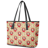 Japanese Daruma Doll Leather Tote Bag Palaka With Seamless Bamboo Pattern LT14 - Polynesian Pride