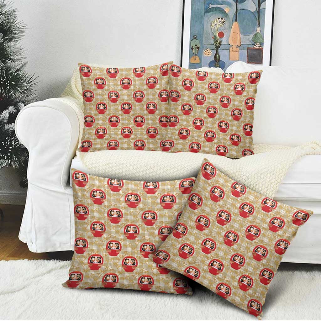 Japanese Daruma Doll Pillow Cover Palaka With Seamless Bamboo Pattern - Polynesian Pride