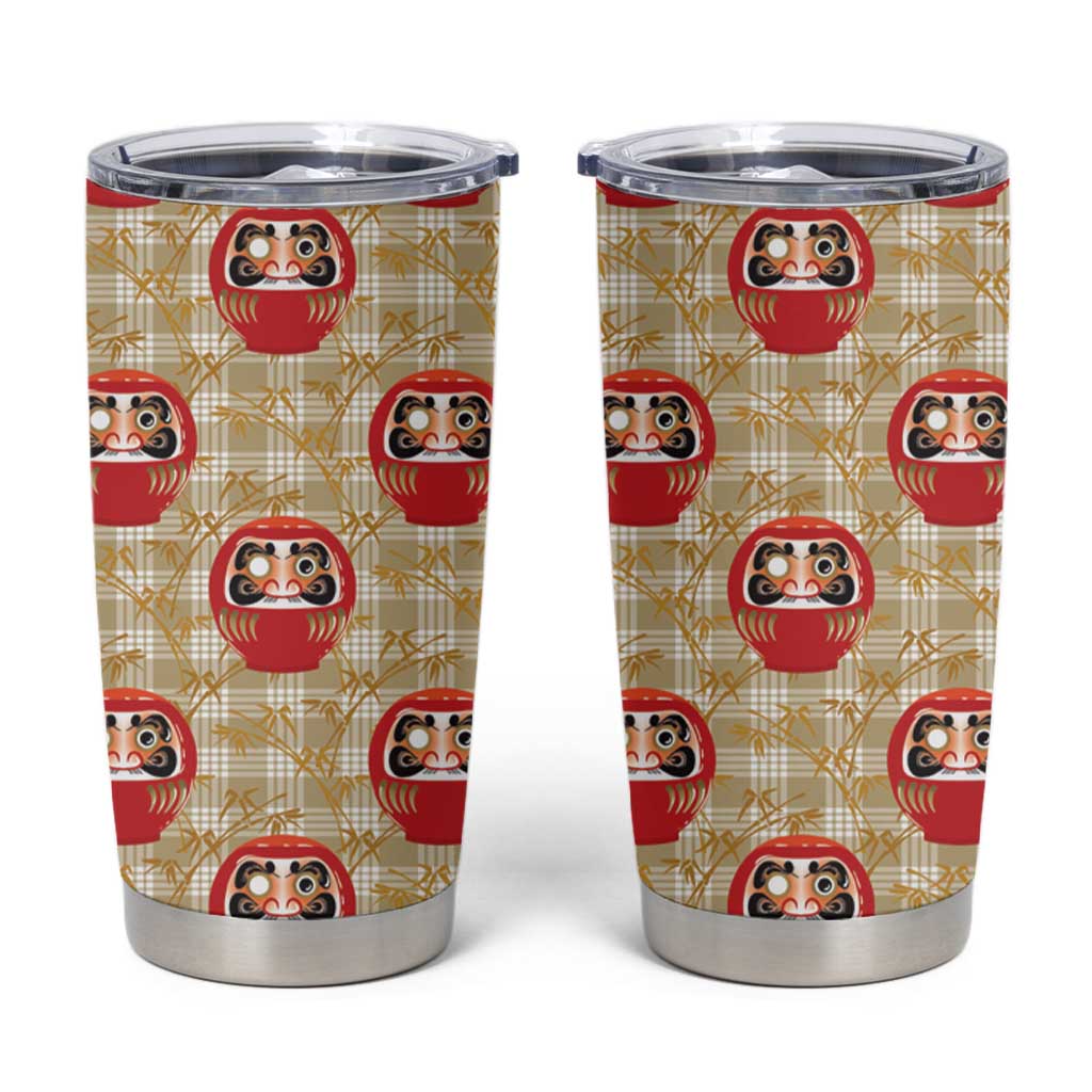 Japanese Daruma Doll Tumbler Cup Palaka With Seamless Bamboo Pattern LT14 Beige - Polynesian Pride