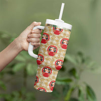 Japanese Daruma Doll Tumbler With Handle Palaka With Seamless Bamboo Pattern LT14 - Polynesian Pride