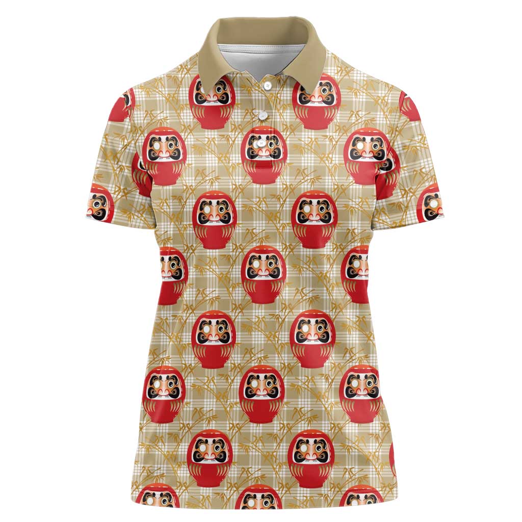 Japanese Daruma Doll Women Polo Shirt Palaka With Seamless Bamboo Pattern - Polynesian Pride