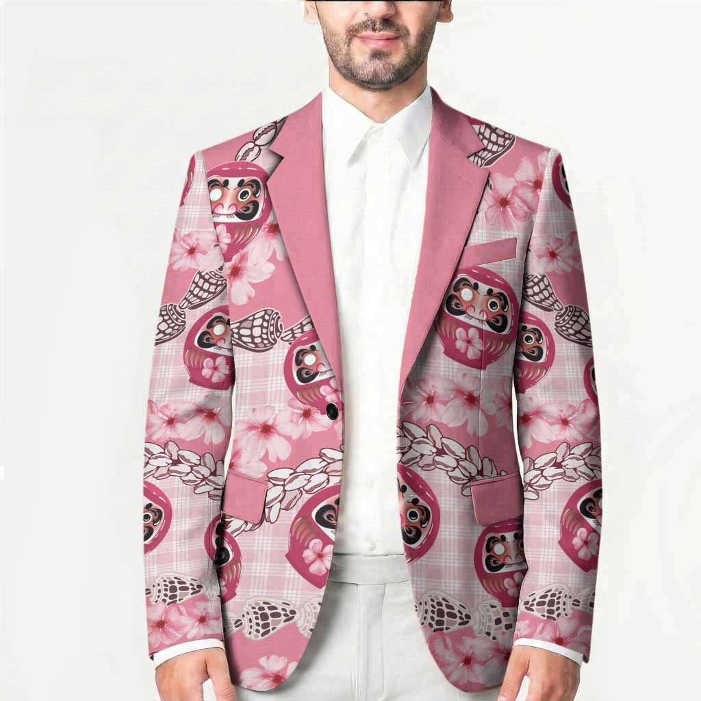 Japanese Daruma Doll Palaka Blazer Cherry Blossoms With Shell Lei - Polynesian Pride