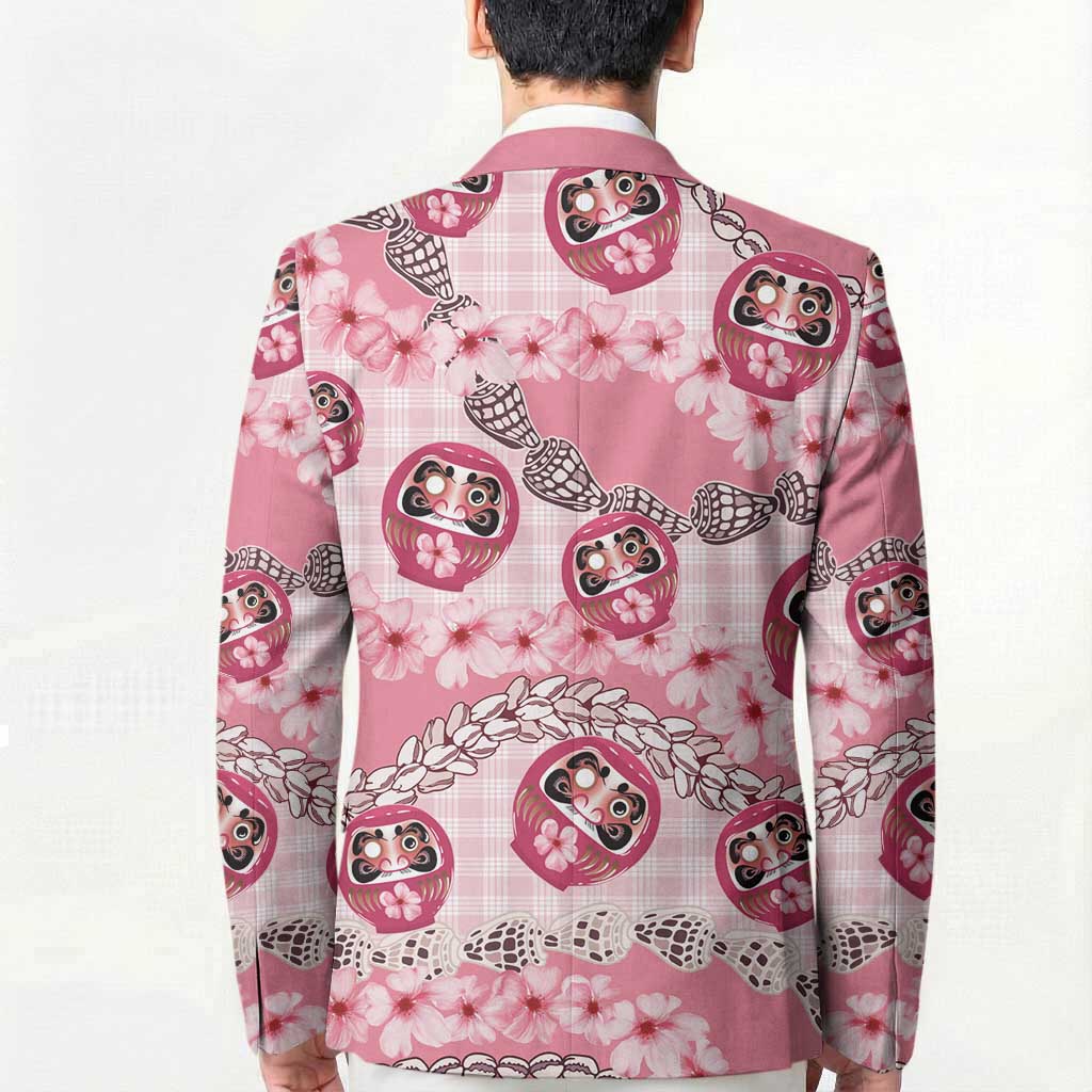 Japanese Daruma Doll Palaka Blazer Cherry Blossoms With Shell Lei - Polynesian Pride