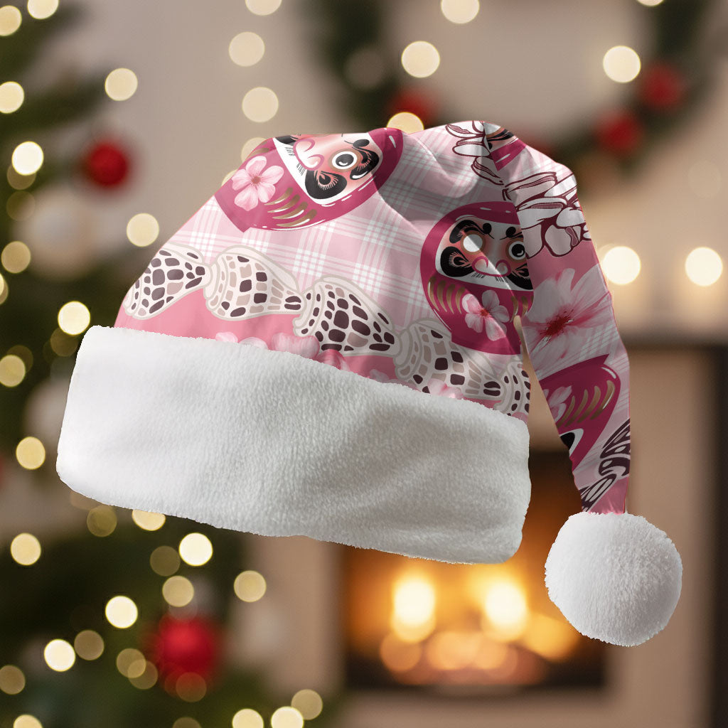 Japanese Daruma Doll Palaka Christmas Santa Hat Cherry Blossoms With Shell Lei LT14 Without Fur Pink - Polynesian Pride