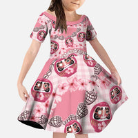 Japanese Daruma Doll Palaka Family Matching Puletasi and Hawaiian Shirt Cherry Blossoms With Shell Lei LT14 Daughter's Dress Pink - Polynesian Pride