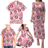 Japanese Daruma Doll Palaka Family Matching Puletasi and Hawaiian Shirt Cherry Blossoms With Shell Lei LT14 - Polynesian Pride