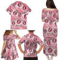 Japanese Daruma Doll Palaka Family Matching Puletasi and Hawaiian Shirt Cherry Blossoms With Shell Lei LT14 - Polynesian Pride