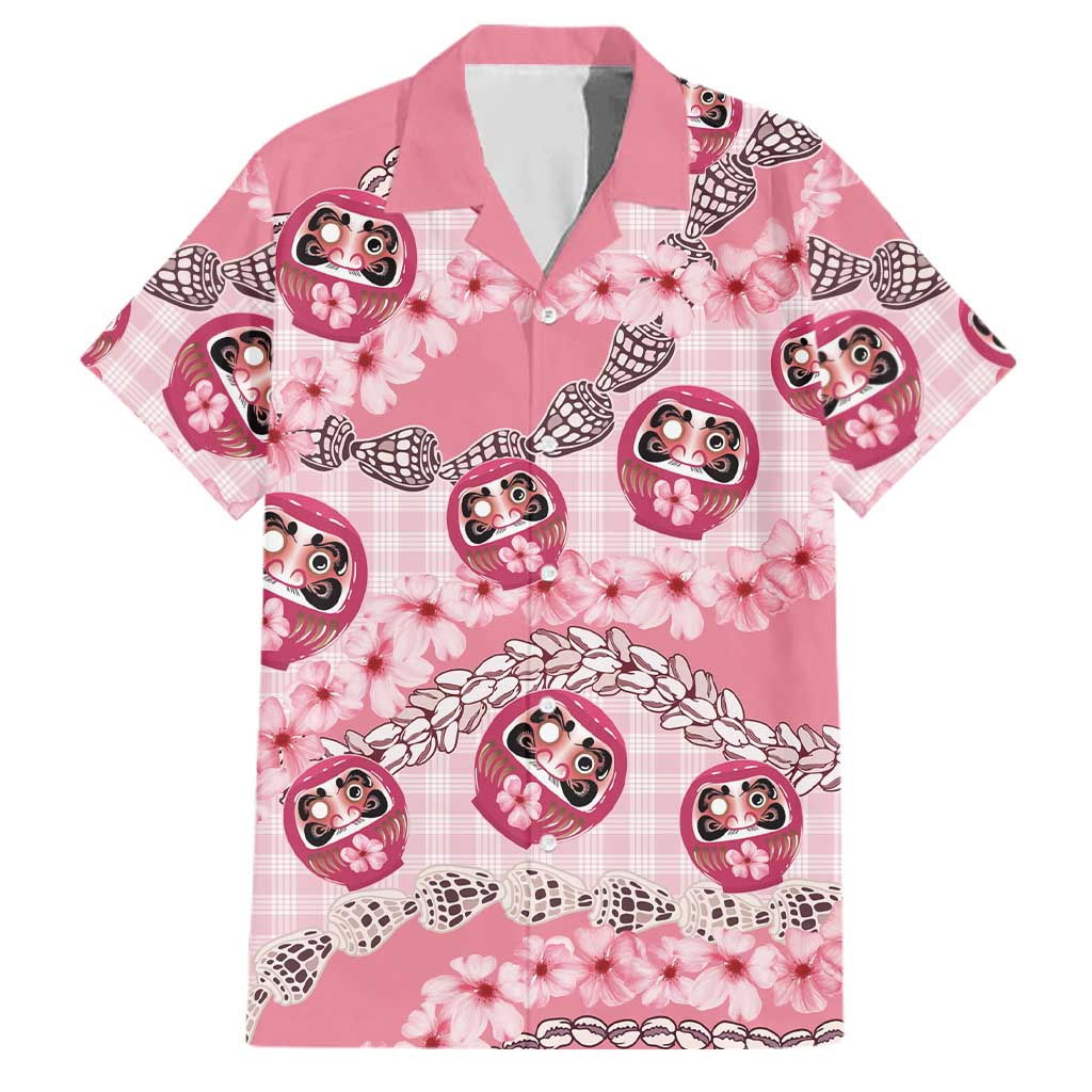 Japanese Daruma Doll Palaka Family Matching Puletasi and Hawaiian Shirt Cherry Blossoms With Shell Lei LT14 Dad's Shirt - Short Sleeve Pink - Polynesian Pride