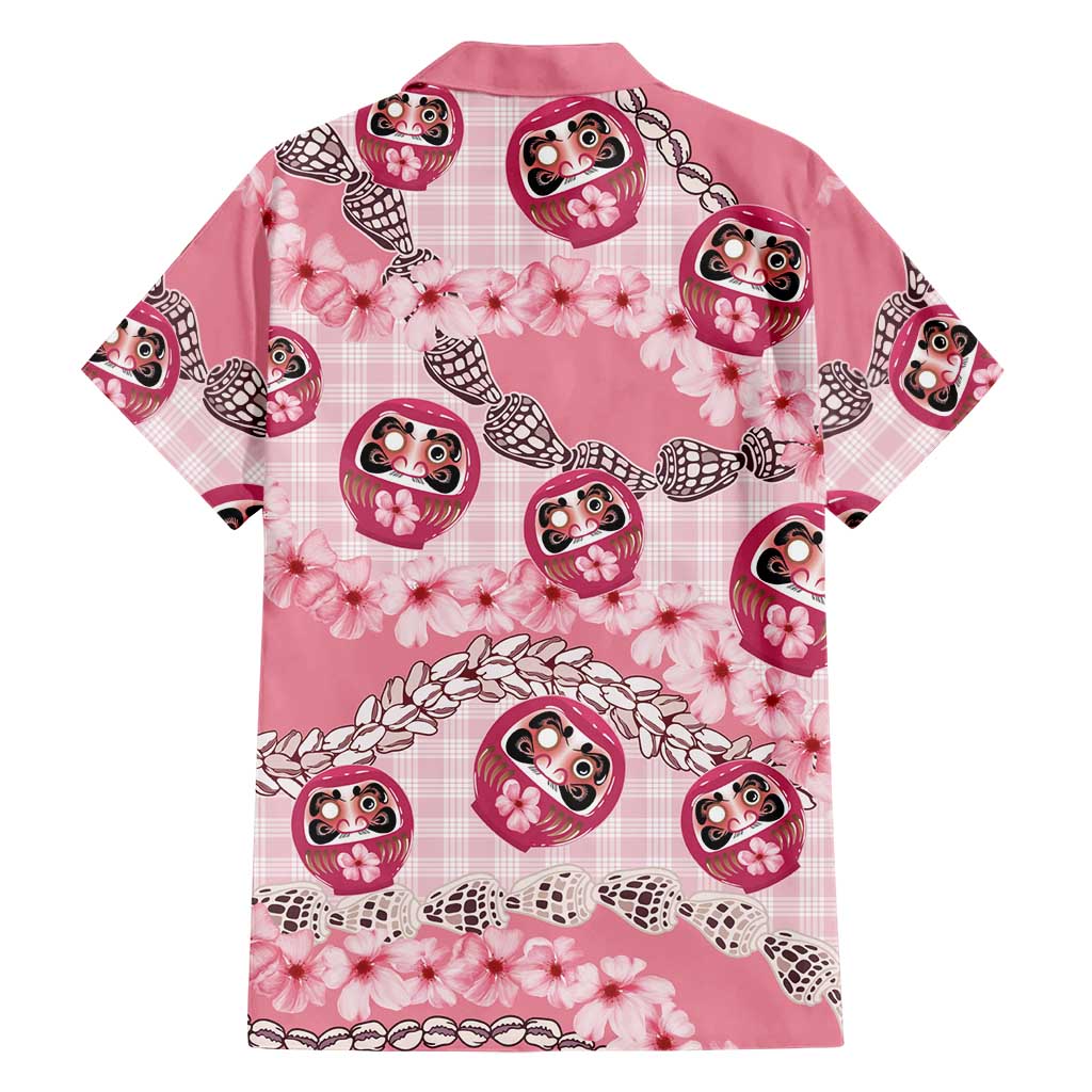 Japanese Daruma Doll Palaka Family Matching Puletasi and Hawaiian Shirt Cherry Blossoms With Shell Lei LT14 - Polynesian Pride