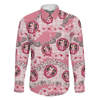 Japanese Daruma Doll Palaka Family Matching Puletasi and Hawaiian Shirt Cherry Blossoms With Shell Lei LT14 Dad's Shirt - Long Sleeve Pink - Polynesian Pride