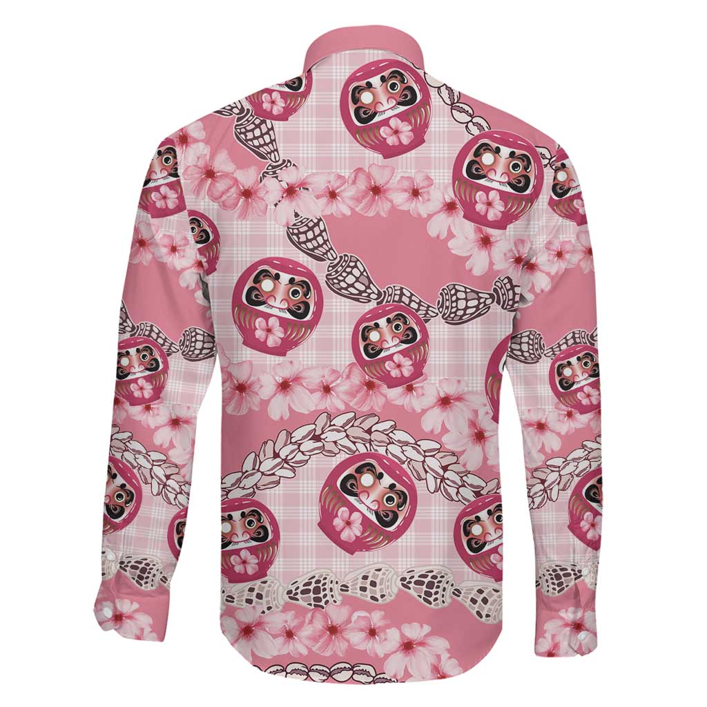 Japanese Daruma Doll Palaka Family Matching Puletasi and Hawaiian Shirt Cherry Blossoms With Shell Lei LT14 - Polynesian Pride