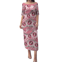 Japanese Daruma Doll Palaka Family Matching Puletasi and Hawaiian Shirt Cherry Blossoms With Shell Lei LT14 Mom's Dress Pink - Polynesian Pride