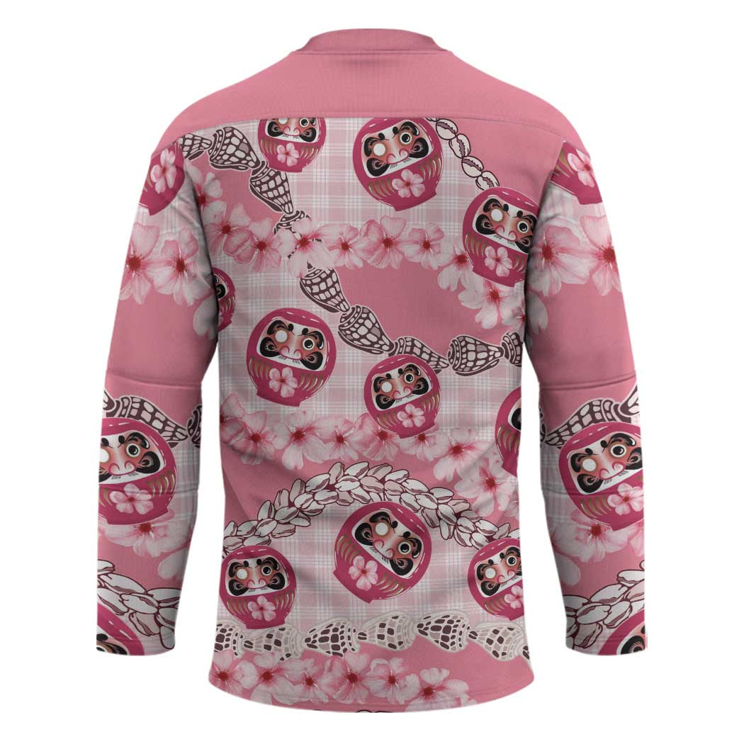 Japanese Daruma Doll Palaka Hockey Jersey Cherry Blossoms With Shell Lei LT14 - Polynesian Pride