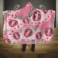 Japanese Daruma Doll Palaka Hooded Blanket Cherry Blossoms With Shell Lei - Polynesian Pride