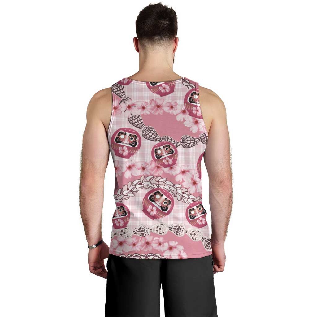 Japanese Daruma Doll Palaka Men Tank Top Cherry Blossoms With Shell Lei - Polynesian Pride