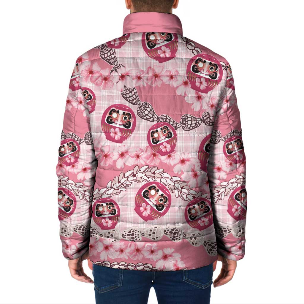 Japanese Daruma Doll Palaka Padded Jacket Cherry Blossoms With Shell Lei - Polynesian Pride