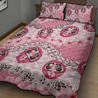 Japanese Daruma Doll Palaka Quilt Bed Set Cherry Blossoms With Shell Lei LT14 - Polynesian Pride
