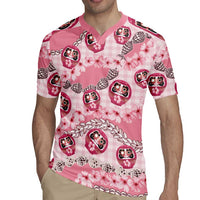 Japanese Daruma Doll Palaka Rugby Jersey Cherry Blossoms With Shell Lei - Polynesian Pride
