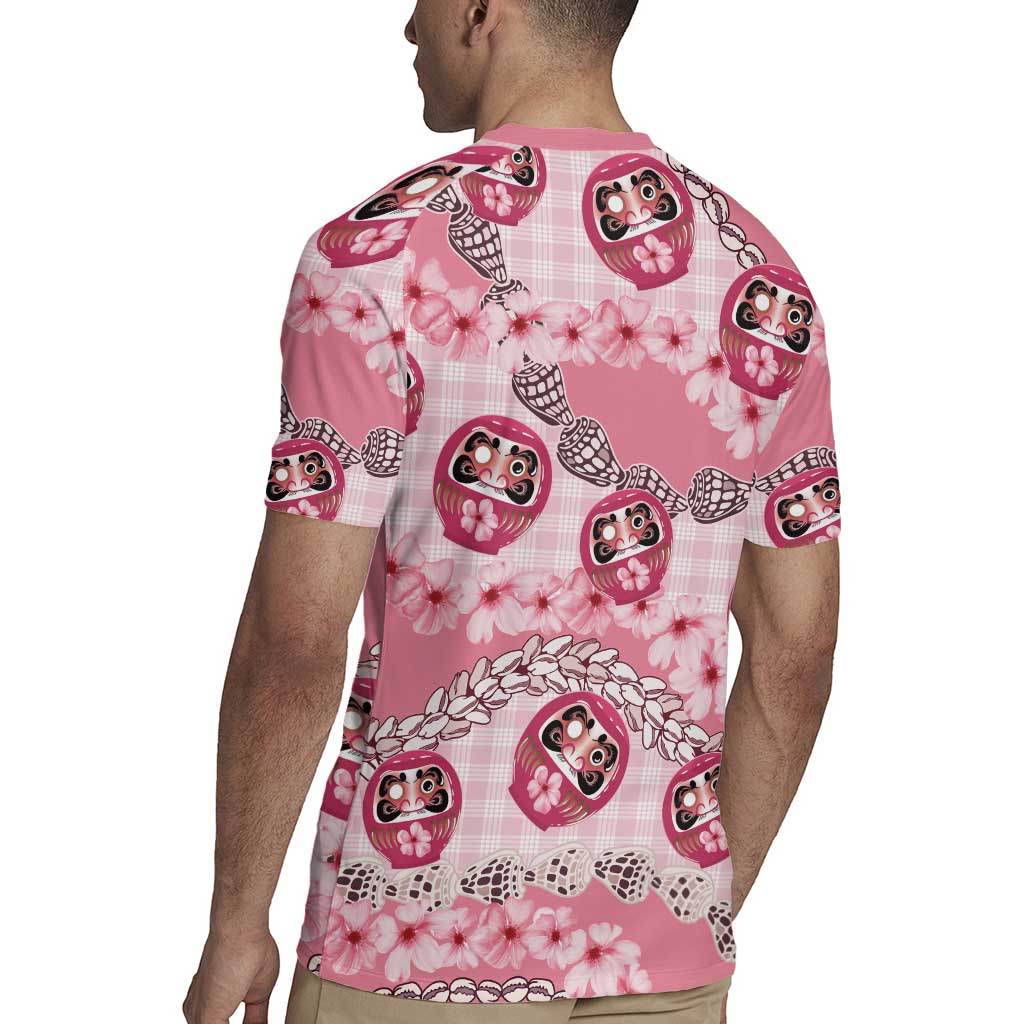 Japanese Daruma Doll Palaka Rugby Jersey Cherry Blossoms With Shell Lei - Polynesian Pride