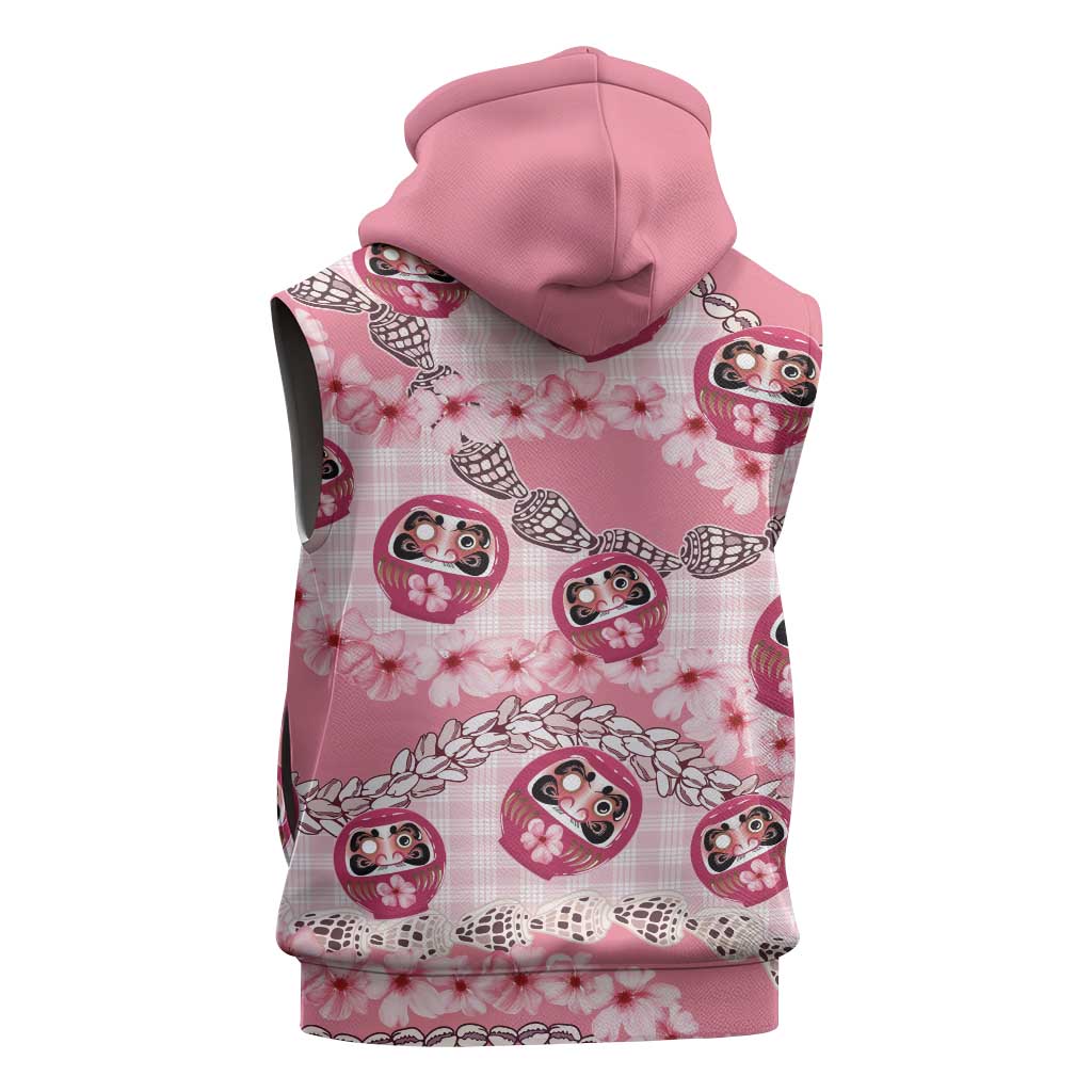 Japanese Daruma Doll Palaka Sleeveless Hoodie Cherry Blossoms With Shell Lei LT14 - Polynesian Pride