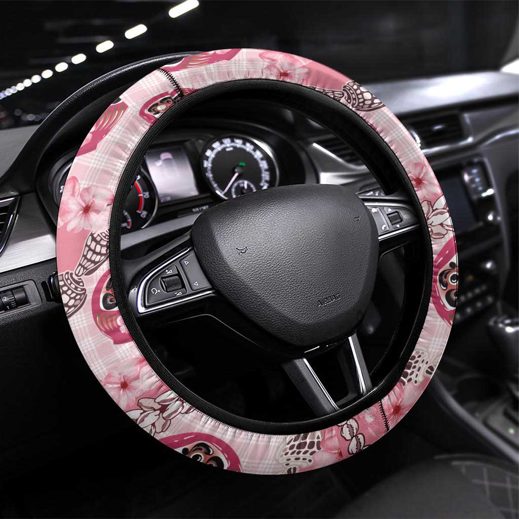 Japanese Daruma Doll Palaka Steering Wheel Cover Cherry Blossoms With Shell Lei LT14 Universal Fit Pink - Polynesian Pride