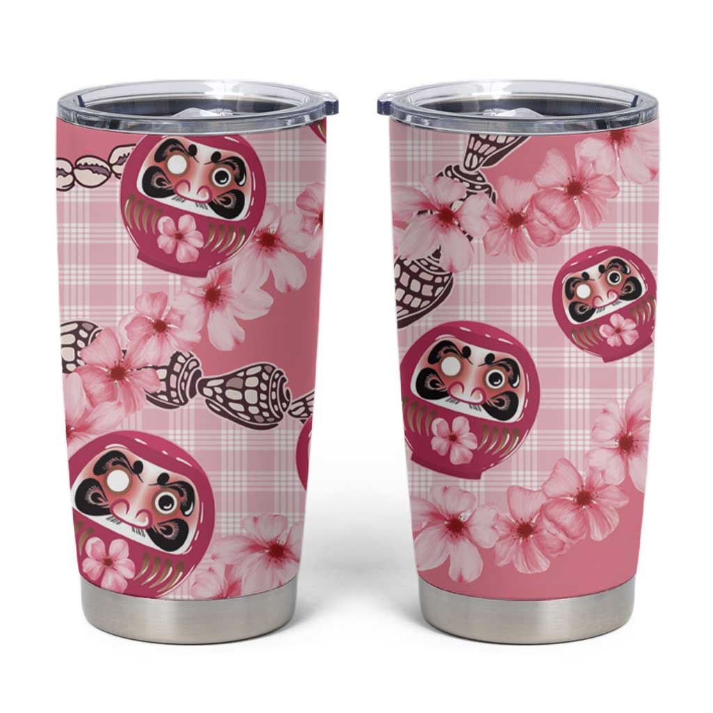 Japanese Daruma Doll Palaka Tumbler Cup Cherry Blossoms With Shell Lei LT14 Pink - Polynesian Pride