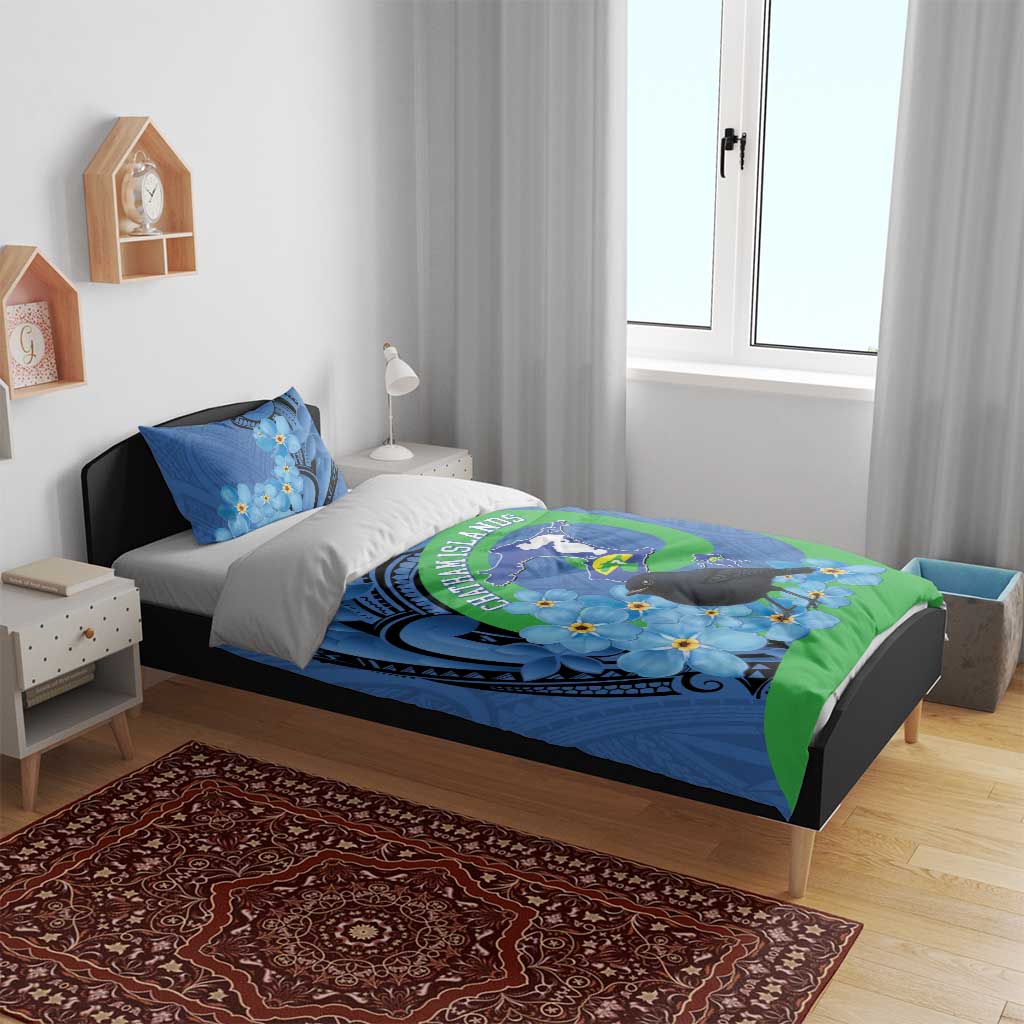 New Zealand Chatham Islands Bedding Set Wharekauri Forget Me Not With Black Robin