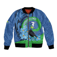 New Zealand Chatham Islands Bomber Jacket Wharekauri Forget Me Not With Black Robin