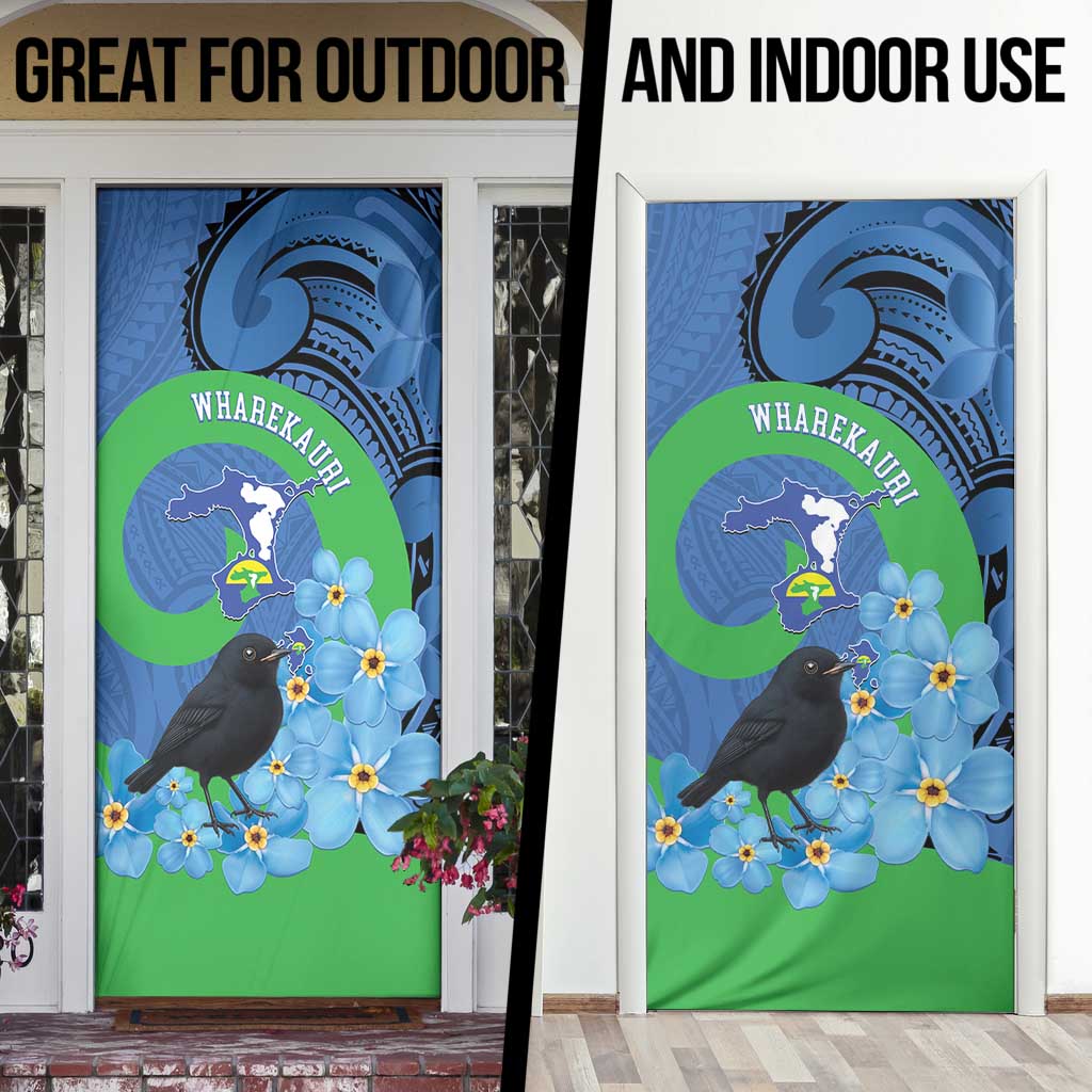 New Zealand Chatham Islands Door Cover Wharekauri Forget Me Not With Black Robin - Polynesian Pride