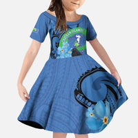 New Zealand Chatham Islands Family Matching Long Sleeve Bodycon Dress and Hawaiian Shirt Wharekauri Forget Me Not With Black Robin