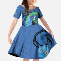 New Zealand Chatham Islands Family Matching Off The Shoulder Long Sleeve Dress and Hawaiian Shirt Wharekauri Forget Me Not With Black Robin