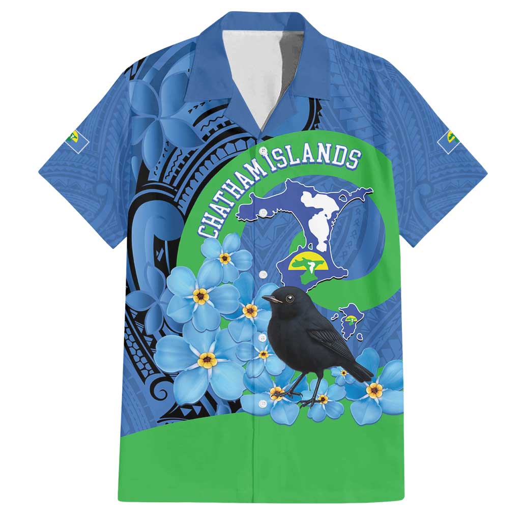 New Zealand Chatham Islands Family Matching Tank Maxi Dress and Hawaiian Shirt Wharekauri Forget Me Not With Black Robin