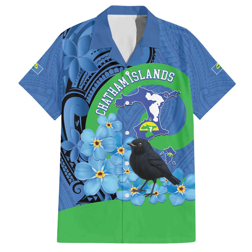 New Zealand Chatham Islands Hawaiian Shirt Wharekauri Forget Me Not With Black Robin