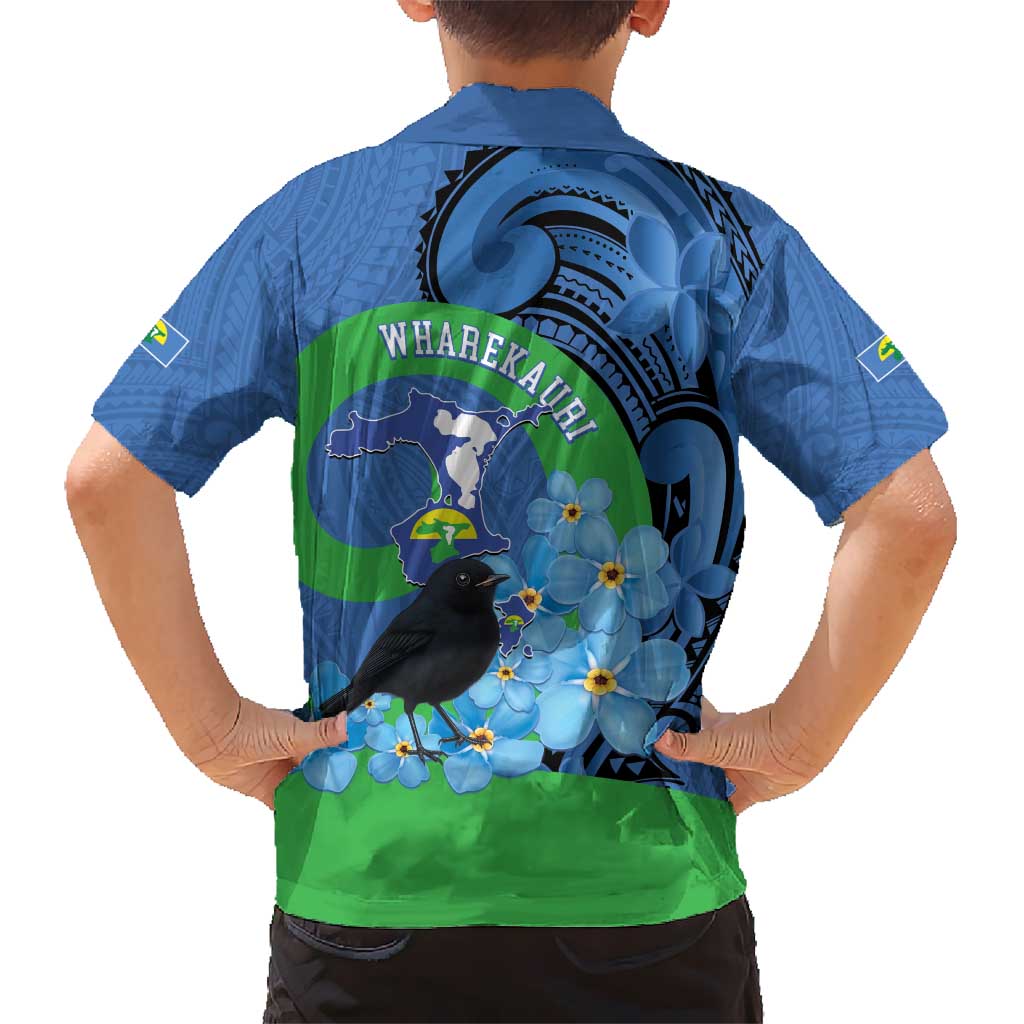 New Zealand Chatham Islands Hawaiian Shirt Wharekauri Forget Me Not With Black Robin