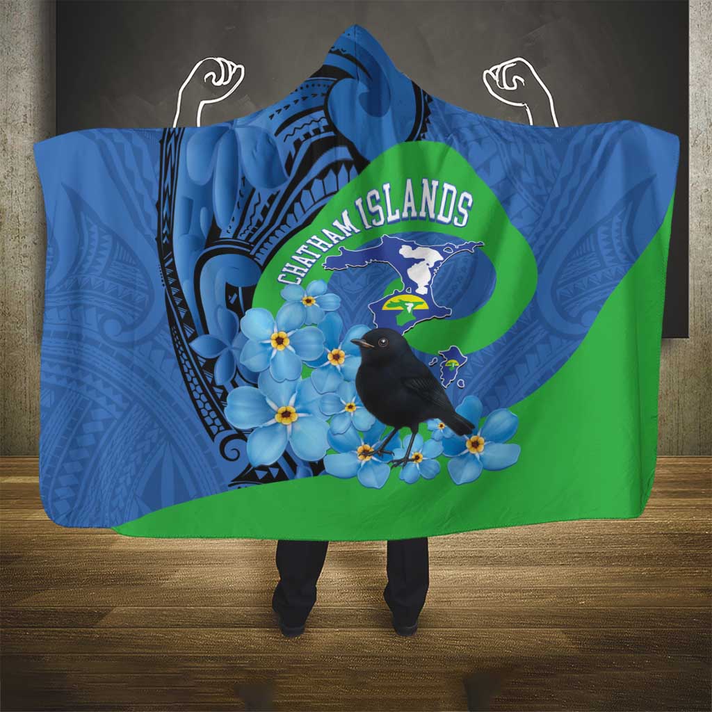 New Zealand Chatham Islands Hooded Blanket Wharekauri Forget Me Not With Black Robin LT14 - Polynesian Pride