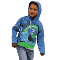 New Zealand Chatham Islands Kid Hoodie Wharekauri Forget Me Not With Black Robin