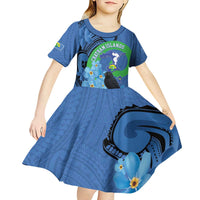 New Zealand Chatham Islands Kid Short Sleeve Dress Wharekauri Forget Me Not With Black Robin