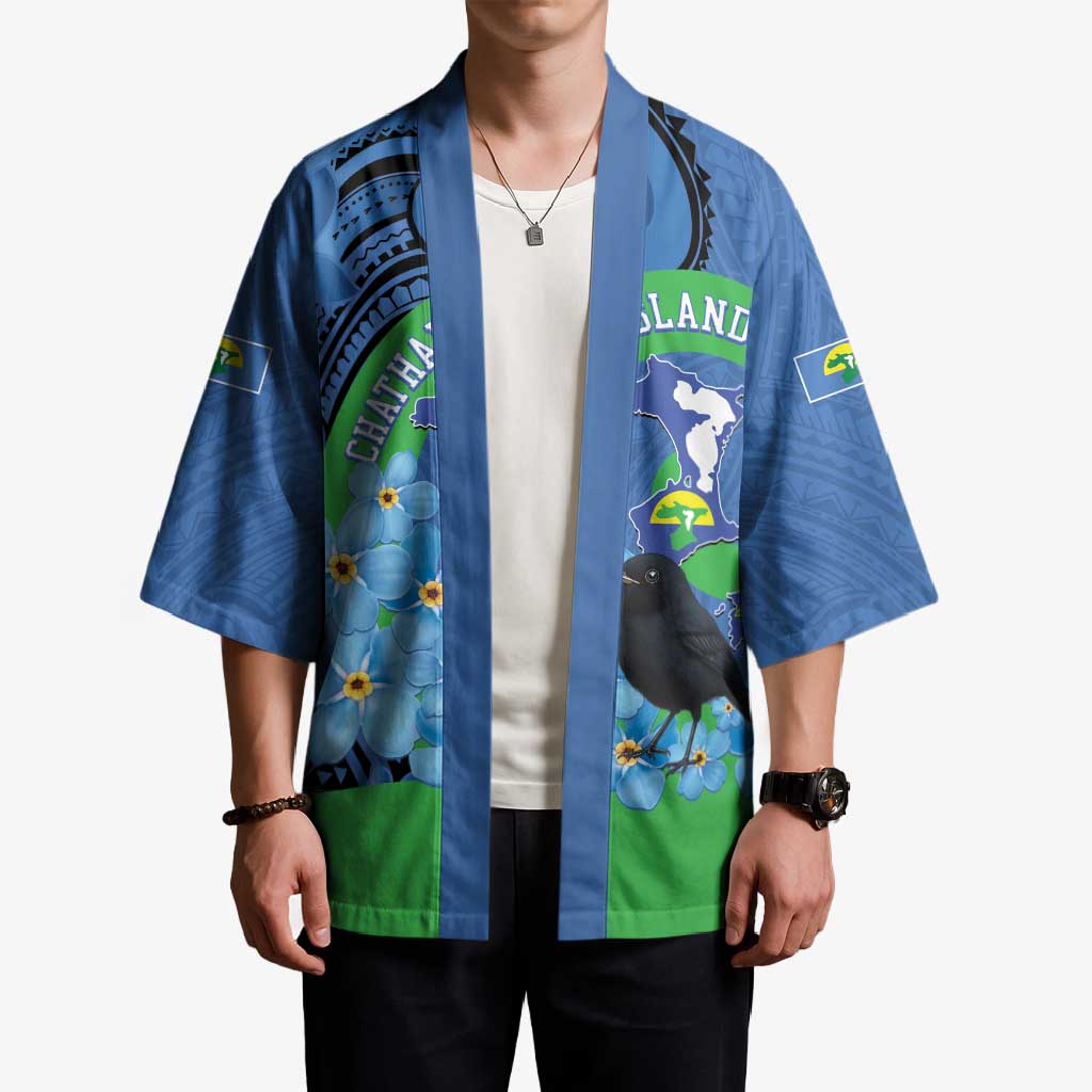 New Zealand Chatham Islands Kimono Wharekauri Forget Me Not With Black Robin - Polynesian Pride