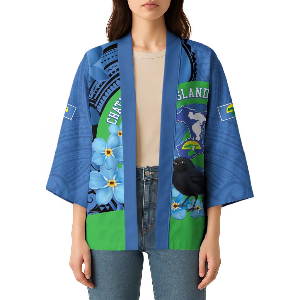 New Zealand Chatham Islands Kimono Wharekauri Forget Me Not With Black Robin - Polynesian Pride