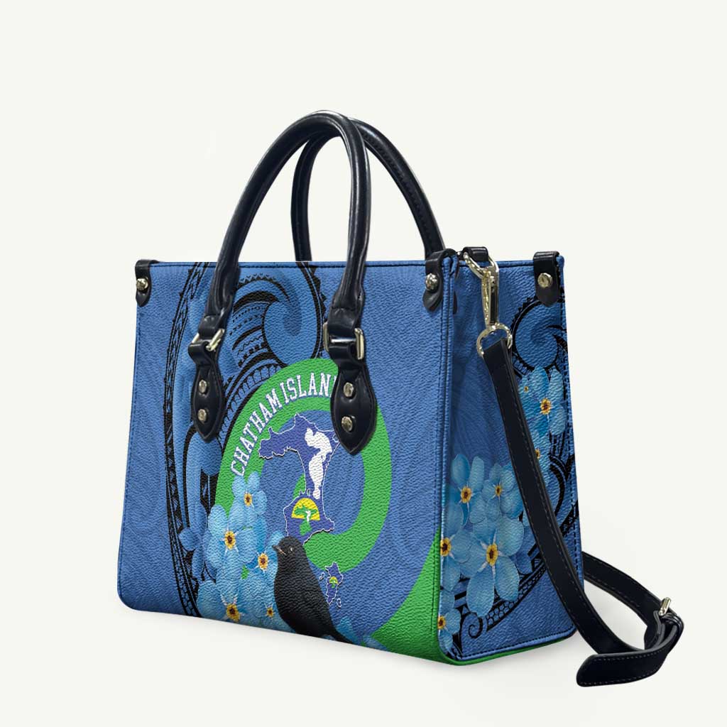 New Zealand Chatham Islands Leather Bag Wharekauri Forget Me Not With Black Robin - Polynesian Pride