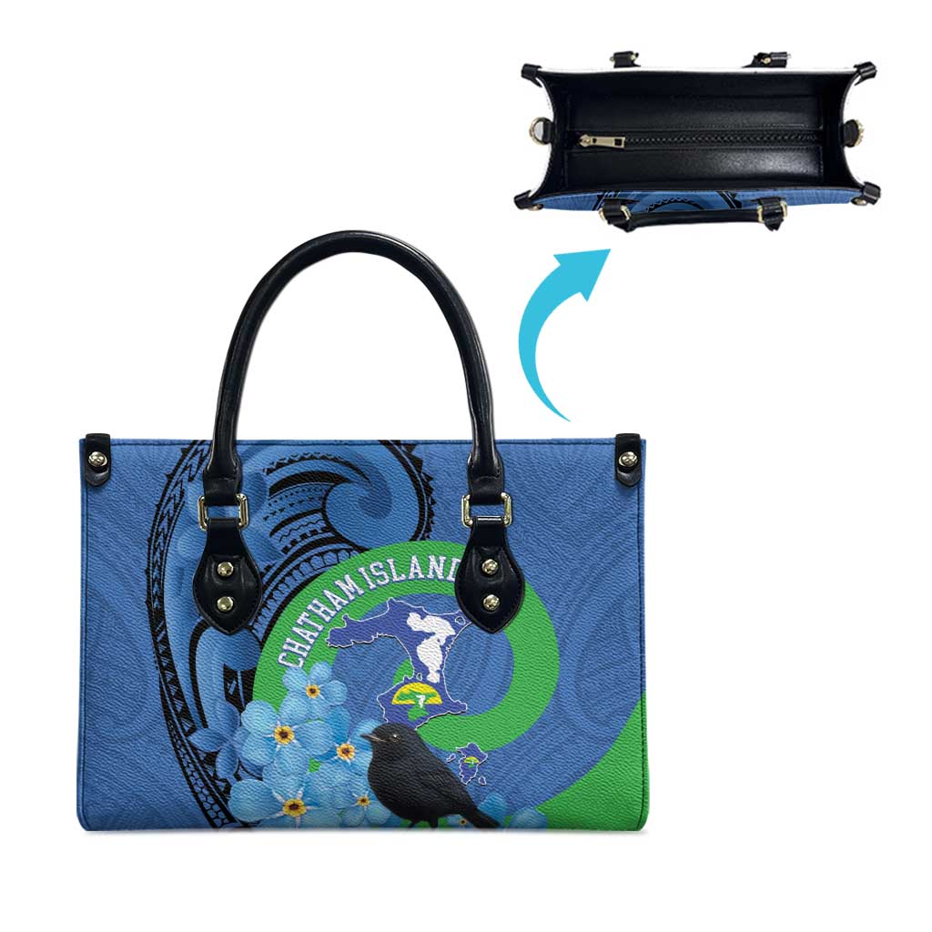 New Zealand Chatham Islands Leather Bag Wharekauri Forget Me Not With Black Robin - Polynesian Pride